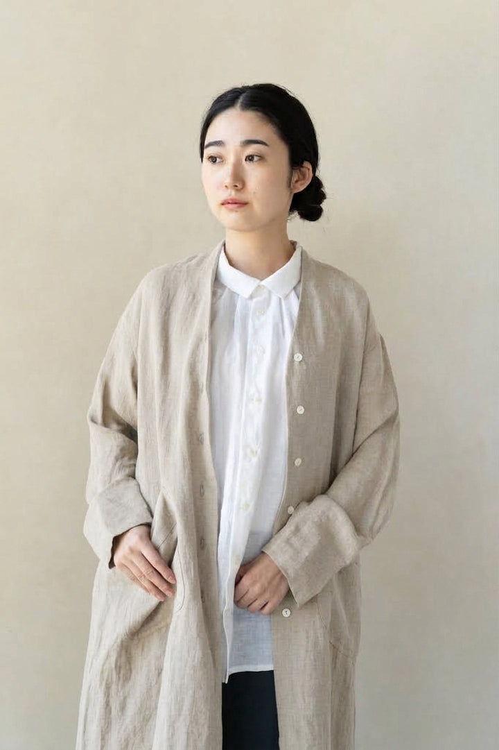 ロングカーディガン<br>麻<br>生成