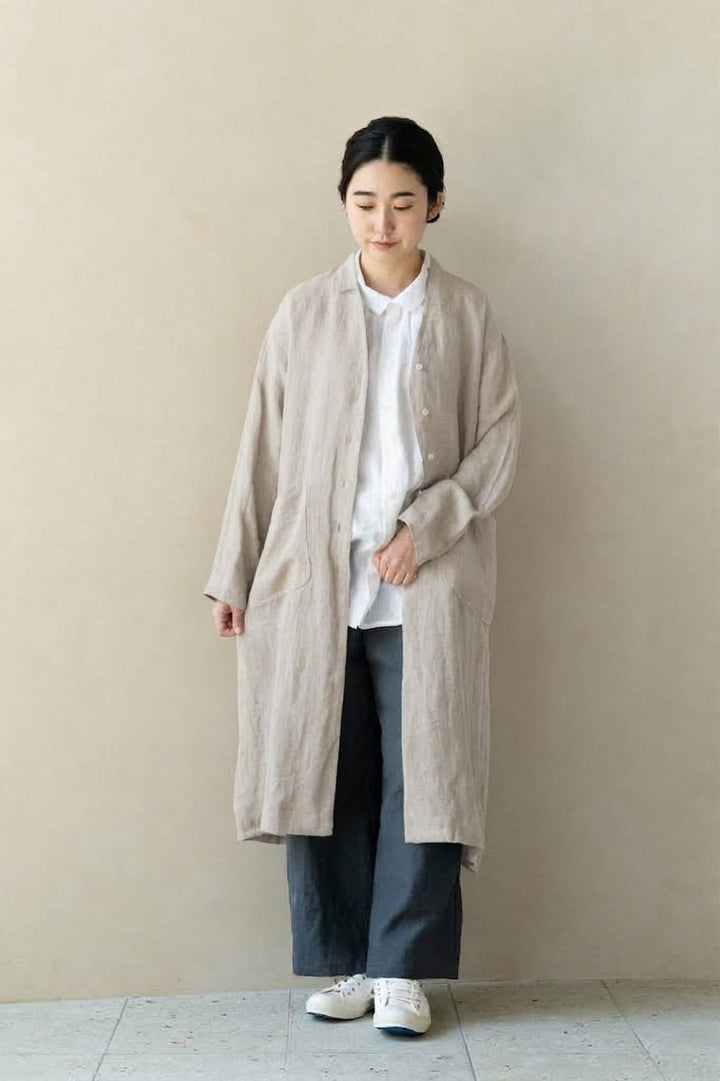ロングカーディガン<br>麻<br>生成