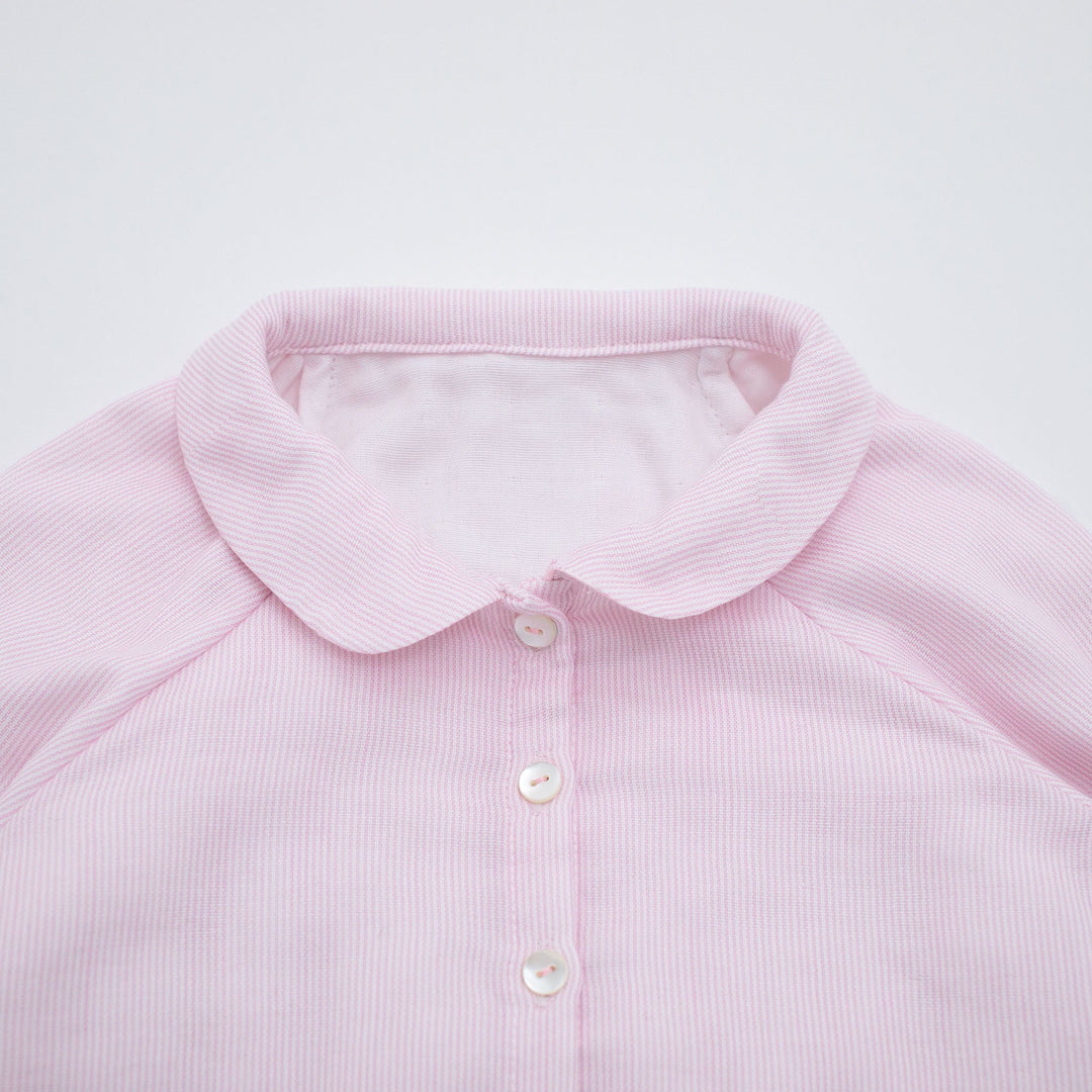 あたたかいガーゼ袖ゴムパジャマ<br>ストライプ<br>80-100㎝