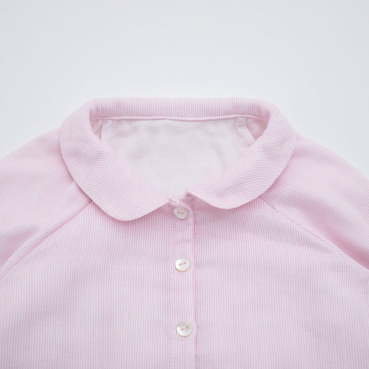 あたたかいガーゼ袖ゴムパジャマ<br>ストライプ<br>80-100㎝