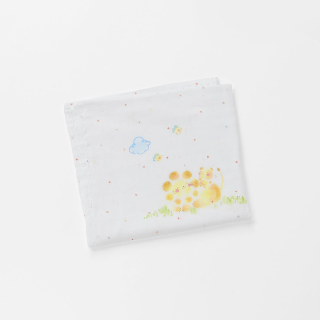 ガーゼブランケット　手描らいおん親子