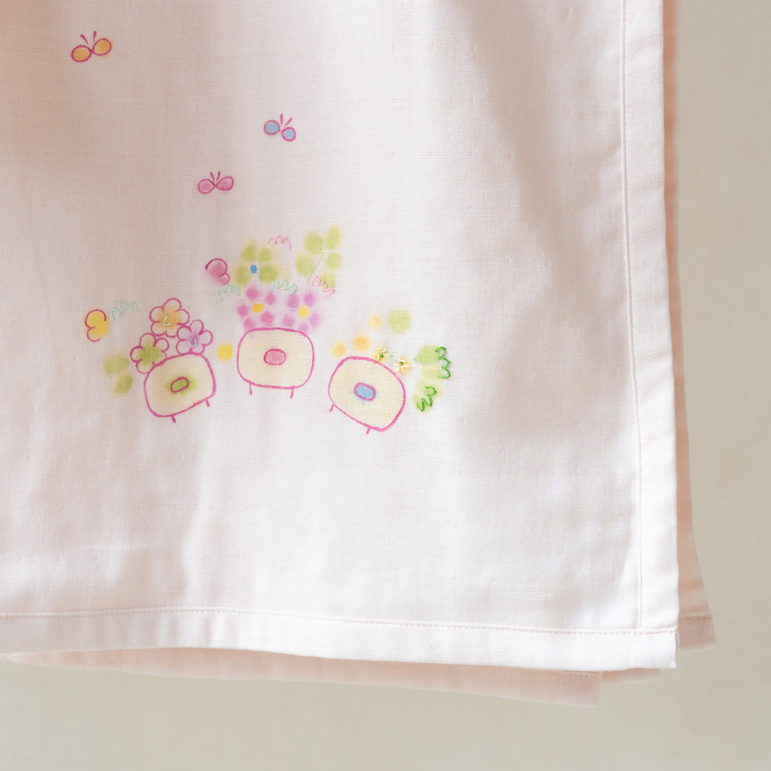 ガーゼブランケット<br>手描＆手刺繍　はな
