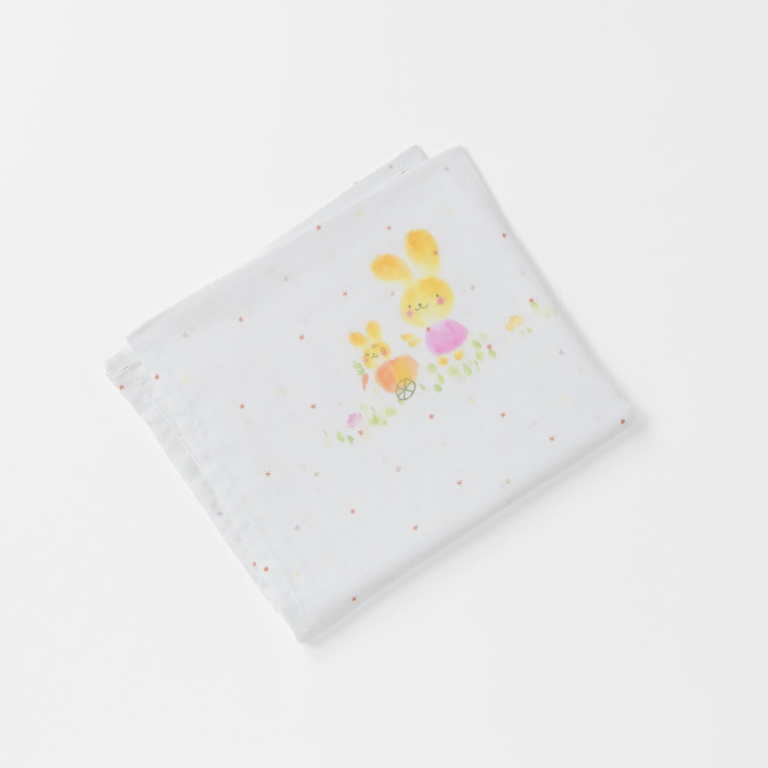 ガーゼブランケット<br>手描うさぎ親子