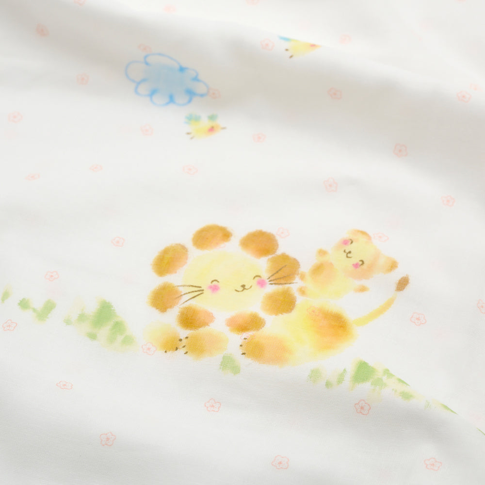 ガーゼブランケット　手描らいおん親子