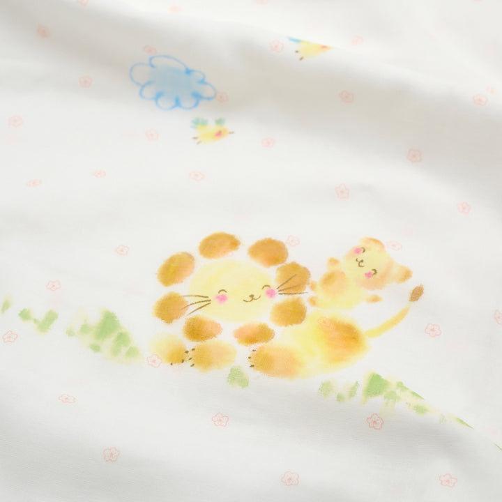 ガーゼブランケット　手描らいおん親子