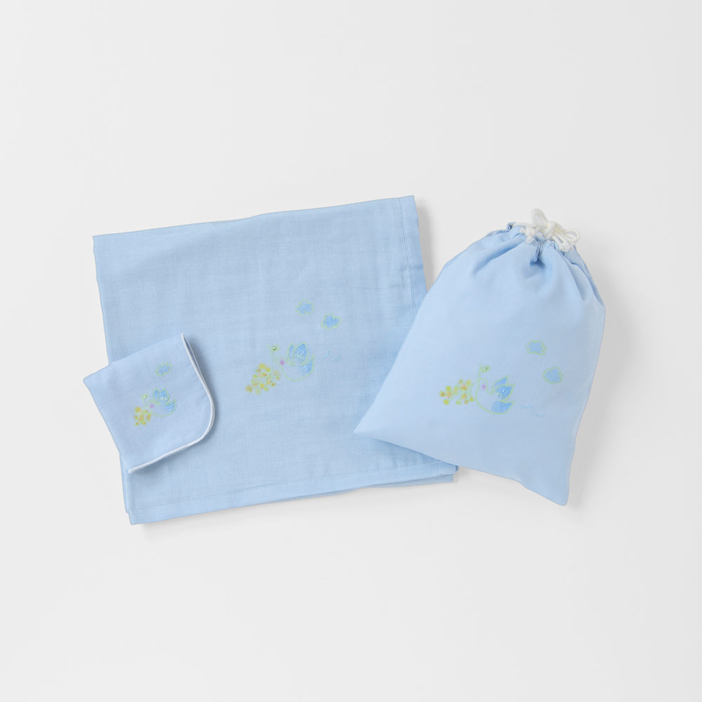 ガーゼハンカチ　手描＆手刺繍<br>peace