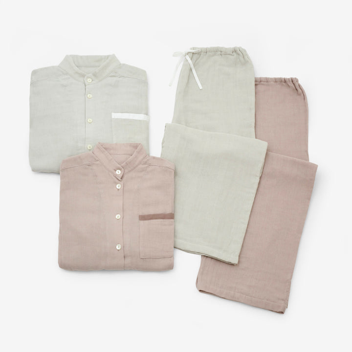 ガーゼスタンドカラーロングパジャマ<br>レディス<br>わかみどり