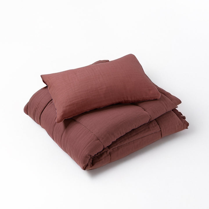 綿入りガーゼ布団＆枕カバー<br>綿ワッシャー<br>ブラウン