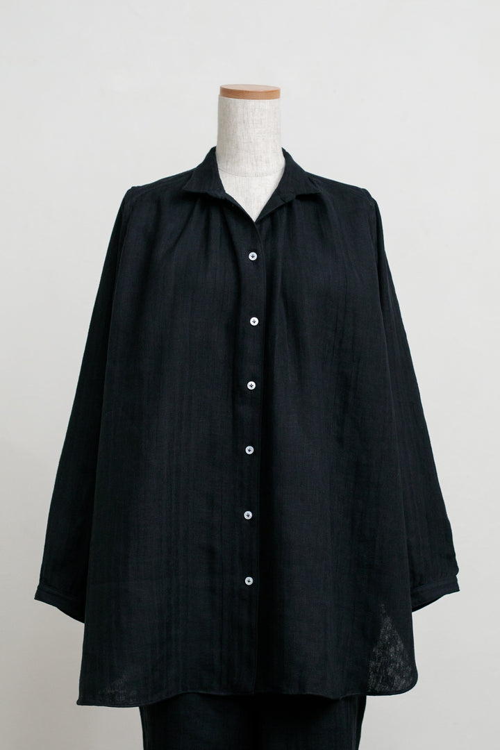 シャツ<br>綿麻　濃紺
