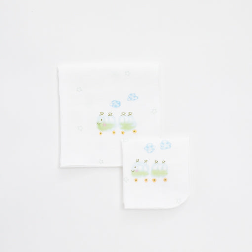 ガーゼハンカチ　手描電車