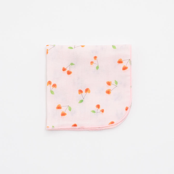 ガーゼハンカチ　ハートさくらんぼ