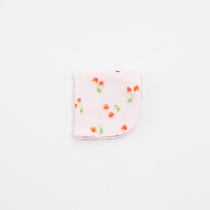 ガーゼハンカチ　ハートさくらんぼ