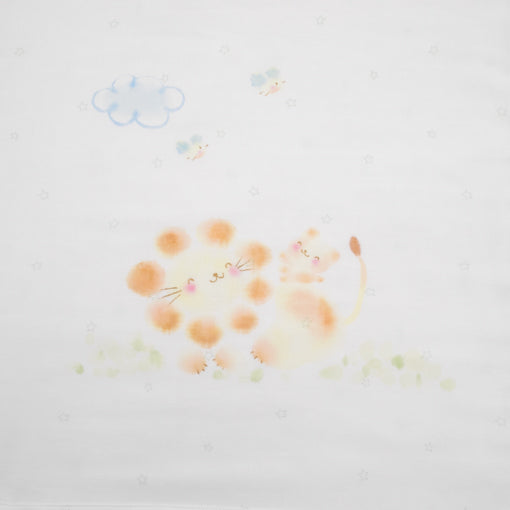 ガーゼブランケット　手描らいおん親子